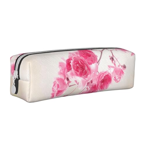 Hgbbdyyjj Federmäppchen aus PVC-Leder mit Blumenmuster, bedruckter Reißverschluss-Organizer für Stifte und kleine Gegenstände, weiß, Einheitsgröße, Taschen-Organizer von Hgbbdyyjj