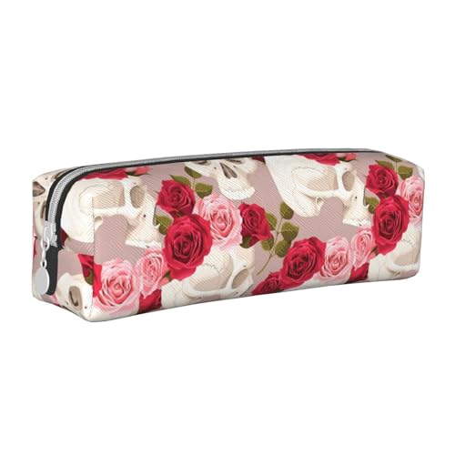 Hgbbdyyjj Federmäppchen aus PVC-Leder mit Blumenmuster und Totenkopf-Motiv, bedruckter Reißverschluss-Organizer für Stifte und kleine Gegenstände, weiß, Einheitsgröße, Taschen-Organizer von Hgbbdyyjj