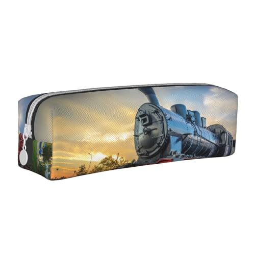 Hgbbdyyjj Federmäppchen aus PVC-Leder mit Dampfzug – bedruckter Reißverschluss-Organizer für Stifte und kleine Gegenstände, weiß, Einheitsgröße, Taschen-Organizer von Hgbbdyyjj