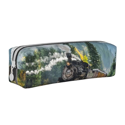 Hgbbdyyjj Federmäppchen aus PVC-Leder mit Dampfzug – bedruckter Reißverschluss-Organizer für Stifte und kleine Gegenstände, weiß, Einheitsgröße, Taschen-Organizer von Hgbbdyyjj