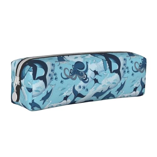 Hgbbdyyjj Federmäppchen aus PVC-Leder mit Fisch- und Oktopus-Muster – bedruckter Reißverschluss-Organizer für Stifte und kleine Gegenstände, weiß, Einheitsgröße, Taschen-Organizer von Hgbbdyyjj