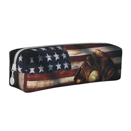Hgbbdyyjj Federmäppchen aus PVC-Leder mit Flagge, Baseball-Design, bedruckter Reißverschluss für Stifte und kleine Gegenstände, weiß, Einheitsgröße, Taschen-Organizer von Hgbbdyyjj