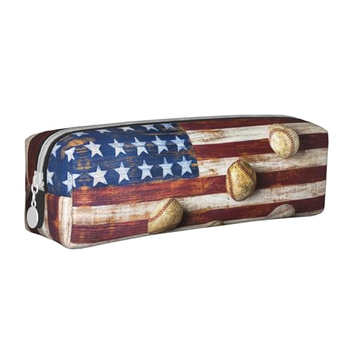 Hgbbdyyjj Federmäppchen aus PVC-Leder mit Flagge und Baseball – bedruckter Reißverschluss-Organizer für Stifte und kleine Gegenstände, weiß, Einheitsgröße, Taschen-Organizer von Hgbbdyyjj