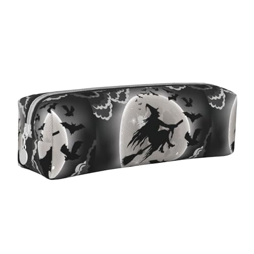 Hgbbdyyjj Federmäppchen aus PVC-Leder mit Halloween-Hexe, bedruckter Reißverschluss-Organizer für Stifte und kleine Gegenstände, weiß, Einheitsgröße, Taschen-Organizer von Hgbbdyyjj