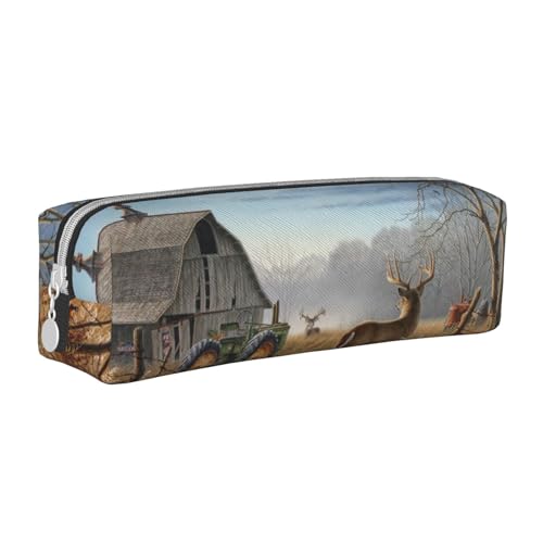 Hgbbdyyjj Federmäppchen aus PVC-Leder mit Hirschjagd-Motiv, bedruckter Reißverschluss-Organizer für Stifte und kleine Gegenstände, weiß, Einheitsgröße, Taschen-Organizer von Hgbbdyyjj