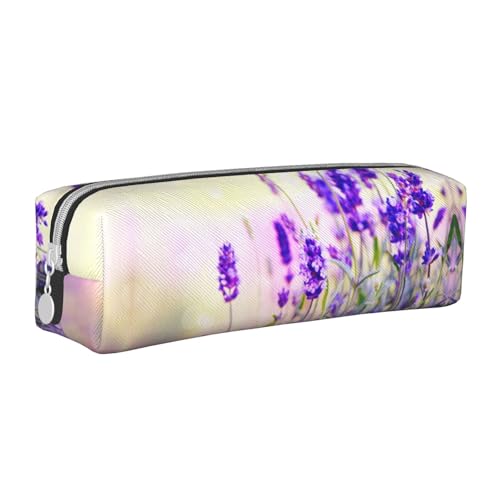 Hgbbdyyjj Federmäppchen aus PVC-Leder mit Lavendelblüten – bedruckter Reißverschluss-Organizer für Stifte und kleine Gegenstände, weiß, Einheitsgröße, Taschen-Organizer von Hgbbdyyjj