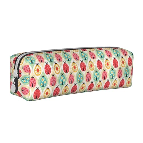 Hgbbdyyjj Federmäppchen aus PVC-Leder mit Marienkäfer-Cartoon-Muster, bedruckter Reißverschluss-Organizer für Stifte und kleine Gegenstände, weiß, Einheitsgröße, Taschen-Organizer von Hgbbdyyjj