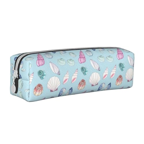 Hgbbdyyjj Federmäppchen aus PVC-Leder mit Muschelmuster – bedruckter Reißverschluss-Organizer für Stifte und kleine Gegenstände, weiß, Einheitsgröße, Taschen-Organizer von Hgbbdyyjj