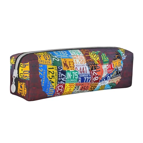 Hgbbdyyjj Federmäppchen aus PVC-Leder mit Nummernschild-Motiv, bedruckter Reißverschluss-Organizer für Stifte und kleine Gegenstände, weiß, Einheitsgröße, Taschen-Organizer von Hgbbdyyjj