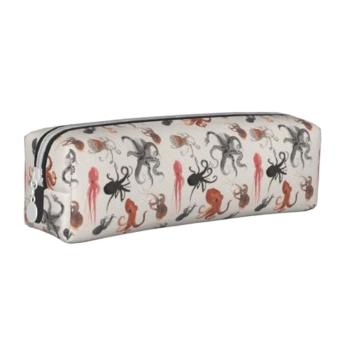Hgbbdyyjj Federmäppchen aus PVC-Leder mit Oktopus-Motiv, bedruckter Reißverschluss-Organizer für Stifte und kleine Gegenstände, weiß, Einheitsgröße, Taschen-Organizer von Hgbbdyyjj