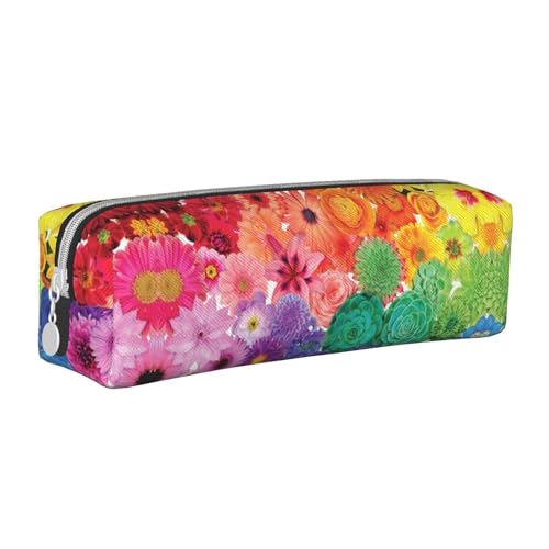 Hgbbdyyjj Federmäppchen aus PVC-Leder mit Regenbogen-Blumen – bedruckter Reißverschluss-Organizer für Stifte und kleine Gegenstände, weiß, Einheitsgröße, Taschen-Organizer von Hgbbdyyjj