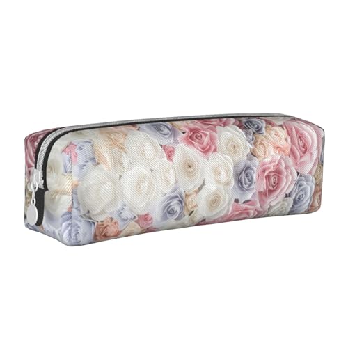 Hgbbdyyjj Federmäppchen aus PVC-Leder mit Rosenblüten und gekreuztem Muster, mit Reißverschluss, Organizer für Stifte und kleine Gegenstände, weiß, Einheitsgröße, Taschen-Organizer von Hgbbdyyjj
