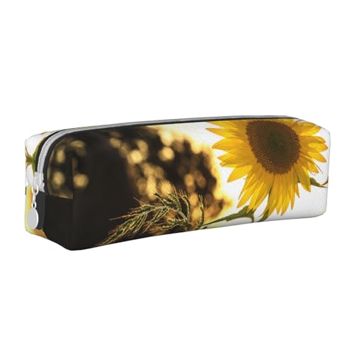 Hgbbdyyjj Federmäppchen aus PVC-Leder mit Sonnenblumen-Motiv, bedruckter Reißverschluss-Organizer für Stifte und kleine Gegenstände, weiß, Einheitsgröße, Taschen-Organizer von Hgbbdyyjj