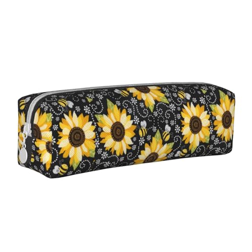 Hgbbdyyjj Federmäppchen aus PVC-Leder mit Sonnenblumen-Motiv, bedruckter Reißverschluss-Organizer für Stifte und kleine Gegenstände, weiß, Einheitsgröße, Taschen-Organizer von Hgbbdyyjj