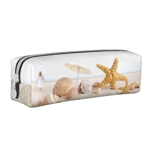 Hgbbdyyjj Federmäppchen aus PVC-Leder mit Strandmotiv – bedruckter Reißverschluss-Organizer für Stifte und kleine Gegenstände, weiß, Einheitsgröße, Taschen-Organizer von Hgbbdyyjj