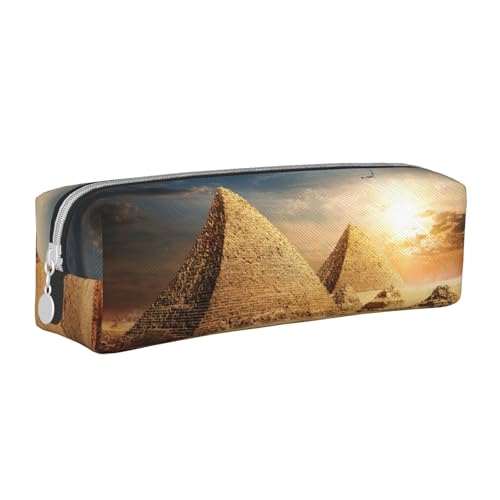 Hgbbdyyjj Federmäppchen aus PVC-Leder mit ägyptischer Pyramide in Wüste – bedruckter Reißverschluss-Organizer für Stifte und kleine Gegenstände, weiß, Einheitsgröße, Taschen-Organizer von Hgbbdyyjj