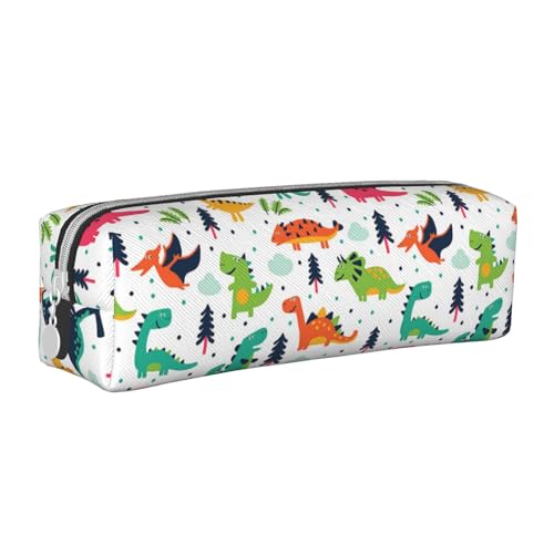 Hgbbdyyjj Federmäppchen aus PVC-Leder mit buntem Dinosaurier-Motiv, bedruckter Reißverschluss-Organizer für Stifte und kleine Gegenstände, weiß, Einheitsgröße, Taschen-Organizer von Hgbbdyyjj