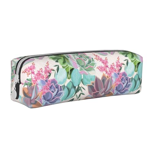 Hgbbdyyjj Federmäppchen aus PVC-Leder mit buntem Sukkulenten-Design – bedruckter Reißverschluss-Organizer für Stifte und kleine Gegenstände, weiß, Einheitsgröße, Taschen-Organizer von Hgbbdyyjj