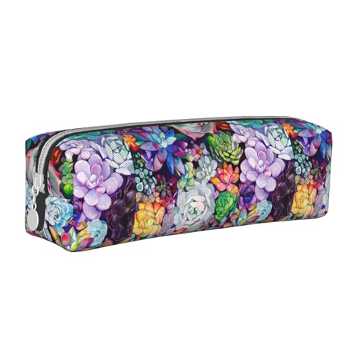 Hgbbdyyjj Federmäppchen aus PVC-Leder mit buntem Sukkulenten-Design – bedruckter Reißverschluss-Organizer für Stifte und kleine Gegenstände, weiß, Einheitsgröße, Taschen-Organizer von Hgbbdyyjj