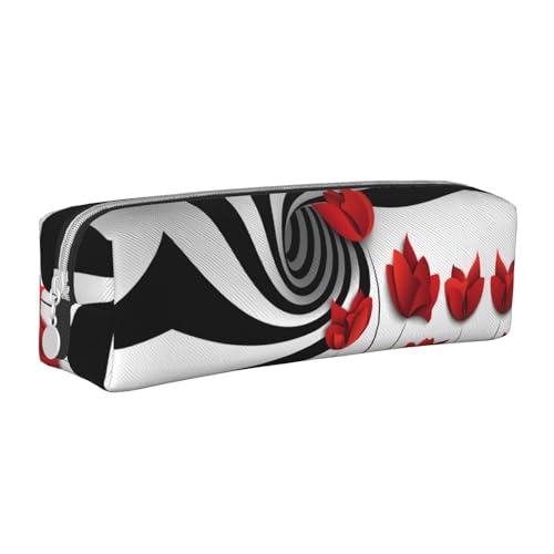 Hgbbdyyjj Federmäppchen aus PVC-Leder mit roter Blume – bedruckter Reißverschluss-Organizer für Stifte und kleine Gegenstände, weiß, Einheitsgröße, Taschen-Organizer von Hgbbdyyjj