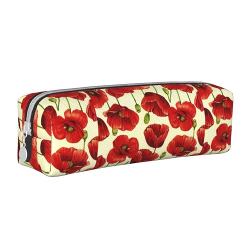 Hgbbdyyjj Federmäppchen aus PVC-Leder mit roter Blume – bedruckter Reißverschluss-Organizer für Stifte und kleine Gegenstände, weiß, Einheitsgröße, Taschen-Organizer von Hgbbdyyjj