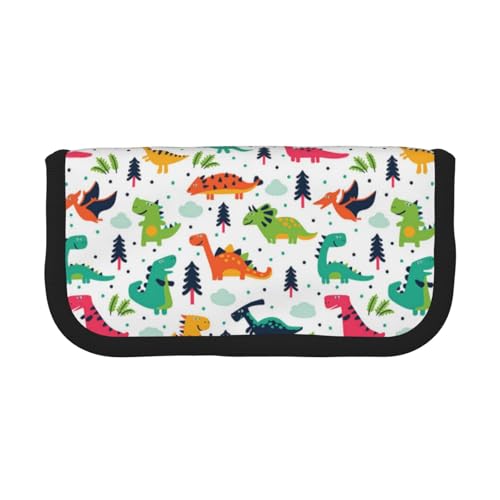 Hgbbdyyjj Federmäppchen aus Segeltuch, Motiv: bunte Dinosaurier, extra groß, mit doppeltem Reißverschluss, Make-up- und Schreibwaren-Organizer-Tasche, Schwarz , Einheitsgröße, Taschen-Organizer von Hgbbdyyjj