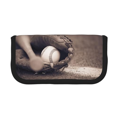 Hgbbdyyjj Federmäppchen aus Segeltuch mit Baseball- und Handschuhen, extra groß, Doppelreißverschluss, Make-up- und Schreibwaren-Organizer-Tasche, Schwarz , Einheitsgröße, Taschen-Organizer von Hgbbdyyjj