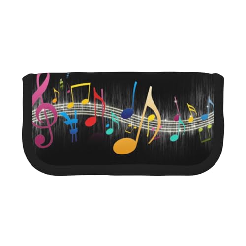 Hgbbdyyjj Federmäppchen aus Segeltuch mit buntem Musiknoten, extra groß, mit doppeltem Reißverschluss, Make-up- und Schreibwaren-Organizer-Tasche, Schwarz , Einheitsgröße, Taschen-Organizer von Hgbbdyyjj