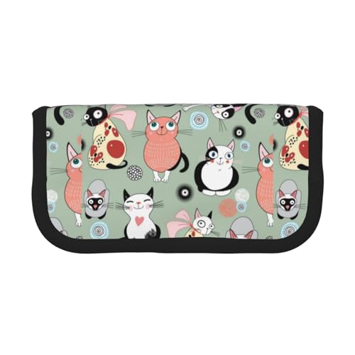 Hgbbdyyjj Federmäppchen aus Segeltuch mit niedlichem Cartoon-Katzen-Motiv, extra groß, mit doppeltem Reißverschluss, Make-up- und Schreibwaren-Organizer-Tasche, Schwarz , Einheitsgröße von Hgbbdyyjj
