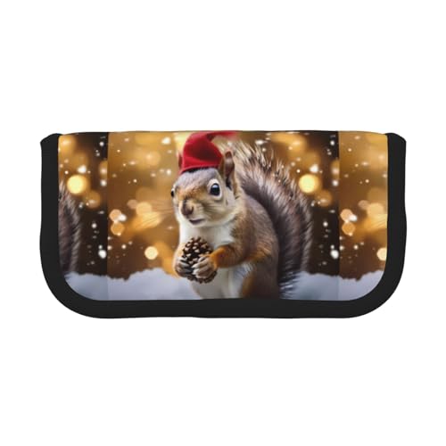 Hgbbdyyjj Federmäppchen aus Segeltuch mit weihnachtlichem Eichhörnchen, extra groß, mit doppeltem Reißverschluss, Make-up- und Schreibwaren-Organizer-Tasche, Schwarz , Einheitsgröße, Taschen-Organizer von Hgbbdyyjj