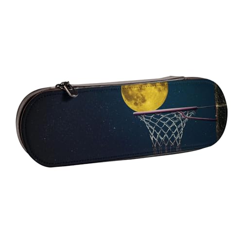 Hgbbdyyjj Federmäppchen mit Motiv Mond und Basketball, personalisierbar, multifunktional, wasserdicht, Kosmetiktasche mit Klappen-Design, Schwarz , Einheitsgröße, Taschen-Organizer von Hgbbdyyjj