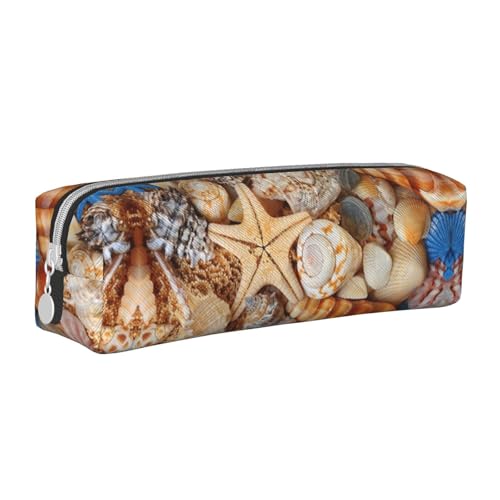 Hgbbdyyjj Federmäppchen mit Muschellandschaft am Strand, gekreuztes PVC-Leder, bedruckter Reißverschluss-Organizer für Stifte und kleine Gegenstände, weiß, Einheitsgröße, Taschen-Organizer von Hgbbdyyjj