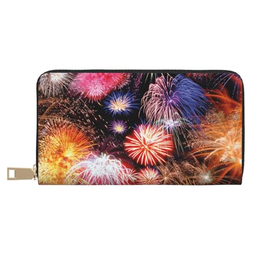 Hgbbdyyjj Fireworks Premium Long Wallet für Damen und Herren - Geldbörse mit Reißverschluss aus PU-Leder mit 12 Kartenfächern und Münzfach von Hgbbdyyjj