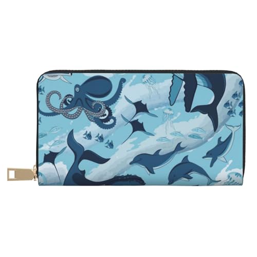 Hgbbdyyjj Fish and Octopus Premium Long Wallet für Damen und Herren - Geldbörse mit Reißverschluss aus PU-Leder mit 12 Kartenfächern und Münzfach von Hgbbdyyjj