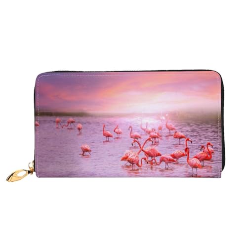 Hgbbdyyjj Flamingos Premium Long Wallet für Damen und Herren - Geldbörse mit Reißverschluss aus PU-Leder mit 12 Kartenfächern und Münzfach von Hgbbdyyjj