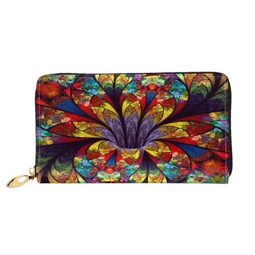 Hgbbdyyjj Flower Stained Glass Premium Long Wallet for Men and Women - Zip Wallet in Pu Leather with 12 Card Slots and Coin Pocket von Hgbbdyyjj
