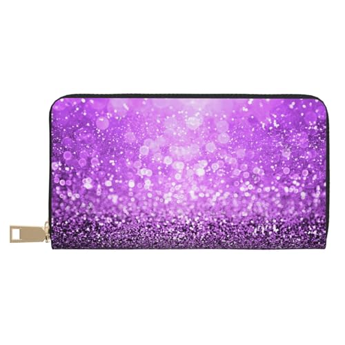 Hgbbdyyjj Funkelnde lila Glitzer Premium Lange Geldbörse für Damen und Herren - Reißverschluss Geldbörse aus PU-Leder mit 12 Kartenfächern und Münzfach von Hgbbdyyjj
