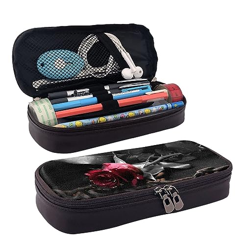 Hgbbdyyjj Gothic Black Rosespersonalised Large Capacity Multifunctional Leather Flap Pencil Case Cosmetic Bag Soft and Stain Resistant, Schwarz , Einheitsgröße, Taschen-Organizer von Hgbbdyyjj