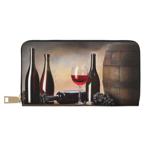 Hgbbdyyjj Grape Wine Premium Long Wallet für Damen und Herren - Geldbörse mit Reißverschluss aus PU-Leder mit 12 Kartenfächern und Münzfach von Hgbbdyyjj