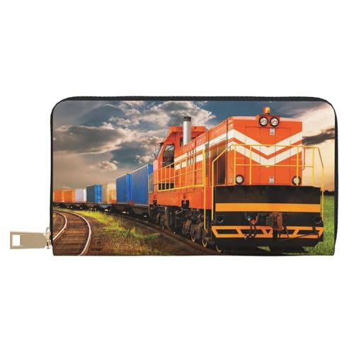 Hgbbdyyjj Güterzug Premium Lange Geldbörse für Damen und Herren - Reißverschluss Geldbörse aus PU-Leder mit 12 Kartenfächern und Münzfach von Hgbbdyyjj