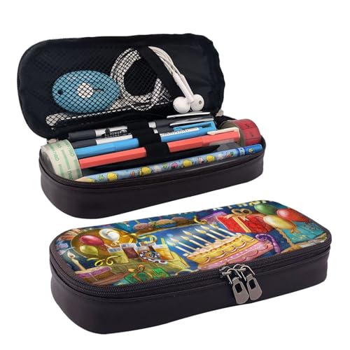 Hgbbdyyjj Happy Birthdaypersonalised Große Kapazität Multifunktions Leder Klappe Federmäppchen Kosmetiktasche Weich und Fleckenabweisend, Schwarz , Einheitsgröße, Taschen-Organizer von Hgbbdyyjj