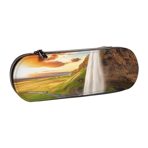 Hgbbdyyjj Island Wasserfall Fluss Feld Sonnenuntergang Personalisiert Bedruckt Multifunktional Wasserdicht Stifttasche Kosmetiktasche mit Klappe Design, Schwarz , Einheitsgröße, Taschen-Organizer von Hgbbdyyjj