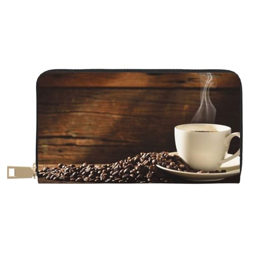 Hgbbdyyjj Kaffeebecher und Kaffeebohnen Premium Lange Geldbörse für Damen und Herren - Reißverschluss Geldbörse aus PU-Leder mit 12 Kartenfächern und Münzfach von Hgbbdyyjj
