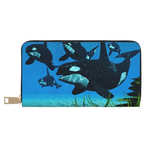 Hgbbdyyjj Killer Whales Swim Along Premium Long Wallet für Damen und Herren - Geldbörse mit Reißverschluss aus PU-Leder mit 12 Kartenfächern und Münzfach Hgbbdyyjj Killer Whales Swim Along Premium Long Wallet für Damen und Herren - Geldbörse mit Reißverschluss aus PU-Leder mit 12 Kartenfächern und Münzfach von Hgbbdyyjj