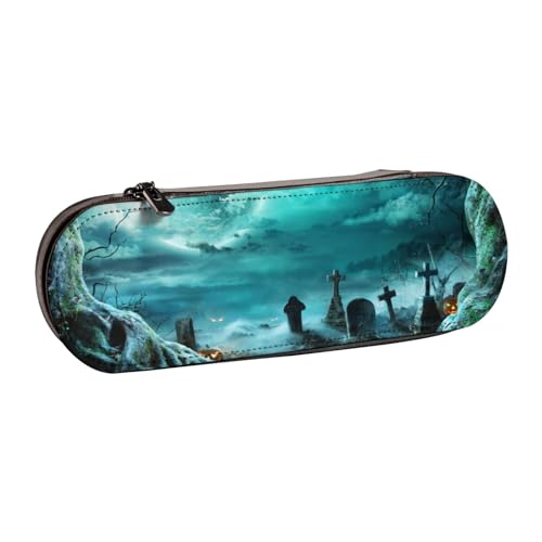 Hgbbdyyjj Kosmetiktasche, Motiv: Horror-Kürbis-Friedhof, personalisierbar, bedruckt, multifunktional, wasserdicht, mit Klappen-Design, Schwarz , Einheitsgröße, Taschen-Organizer von Hgbbdyyjj