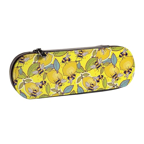 Hgbbdyyjj Kosmetiktasche mit Klappe, Motiv: gelbe Zitrone und Biene, personalisierbar, multifunktional, wasserdicht, für Stifte, Schwarz , Einheitsgröße, Taschen-Organizer von Hgbbdyyjj