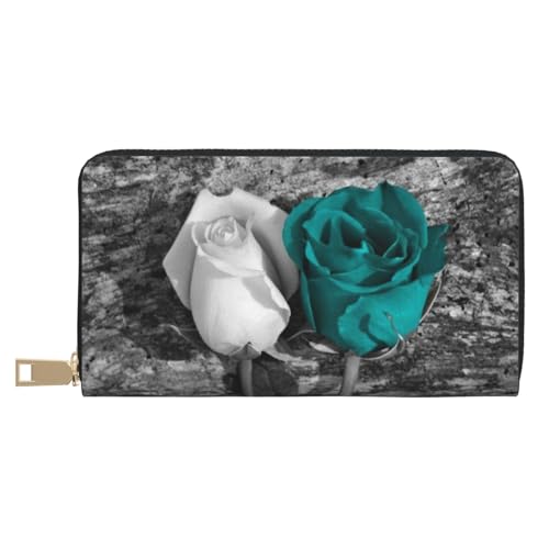 Hgbbdyyjj Lange Premium-Geldbörse für Damen und Herren, mit Reißverschluss, PU-Leder, mit 12 Kartenfächern und Münzfach, Blaugrün / Grau von Hgbbdyyjj