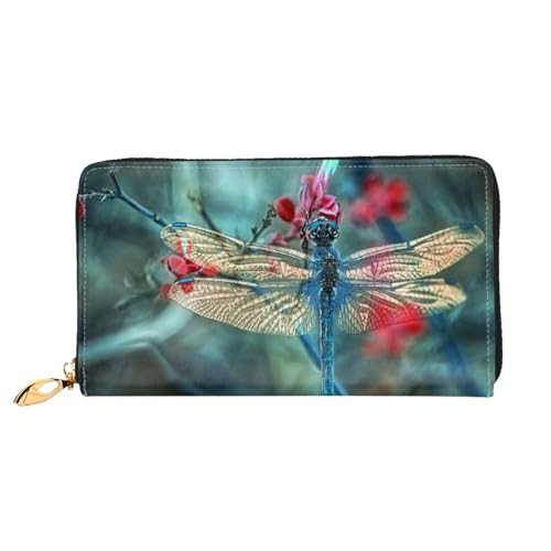 Hgbbdyyjj Libelle On The Flower Premium Long Wallet für Damen und Herren - Geldbörse mit Reißverschluss aus PU-Leder mit 12 Kartenfächern und Münzfach von Hgbbdyyjj