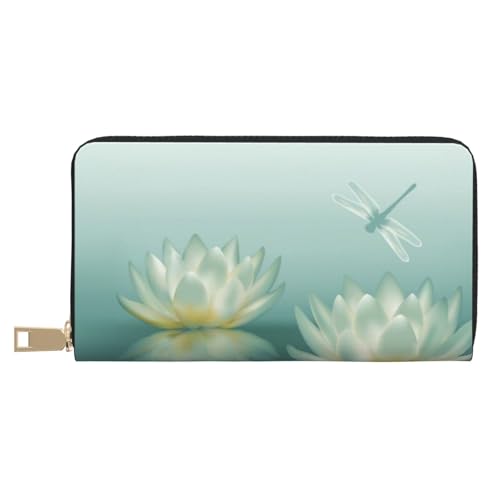 Hgbbdyyjj Libelle mit Seerose Premium Lange Geldbörse für Damen und Herren - Geldbörse mit Reißverschluss aus PU-Leder mit 12 Kartenfächern und Münzfach von Hgbbdyyjj