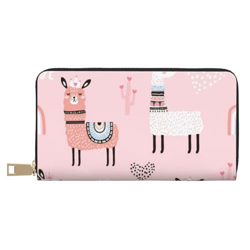 Hgbbdyyjj Llama Premium Long Wallet für Damen und Herren - Geldbörse mit Reißverschluss aus PU-Leder mit 12 Kartenfächern und Münzfach von Hgbbdyyjj